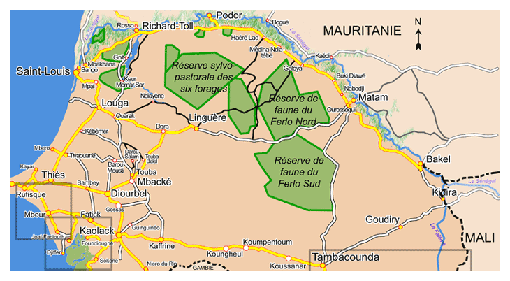 Carte de la région du Fleuve et du centre-Ferlo